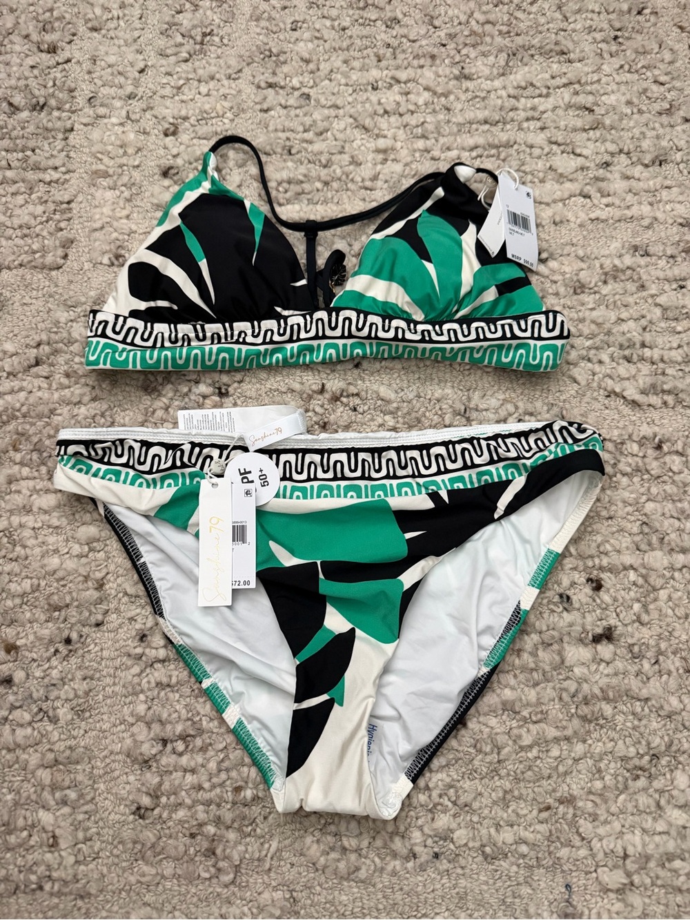 Sunshine 79 Monstera Green Black Triangle Bikini Set